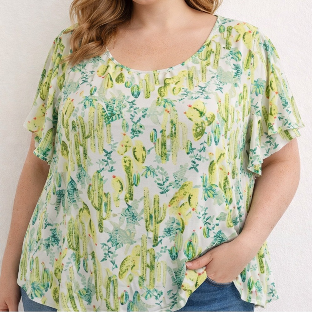 Torrid Abbey Georgette Button Back Cactus Blouse 2XL